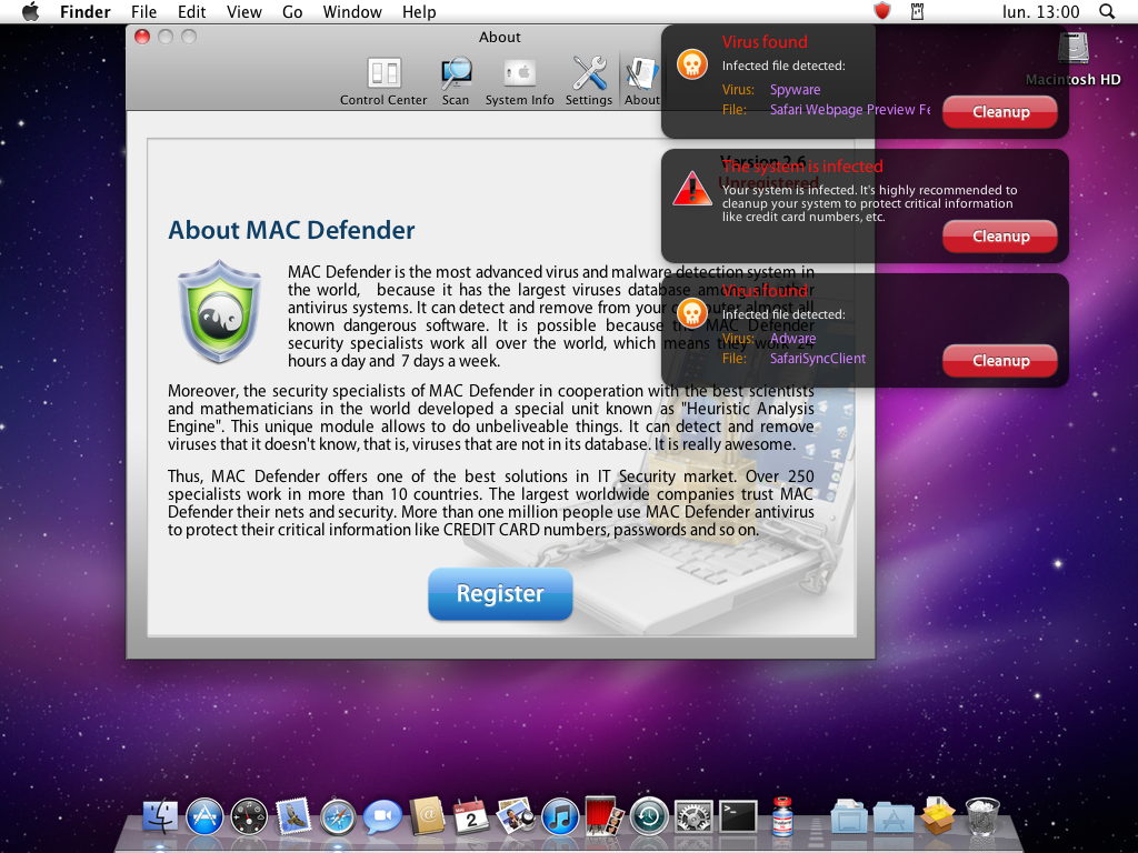 Mac Defender alertas