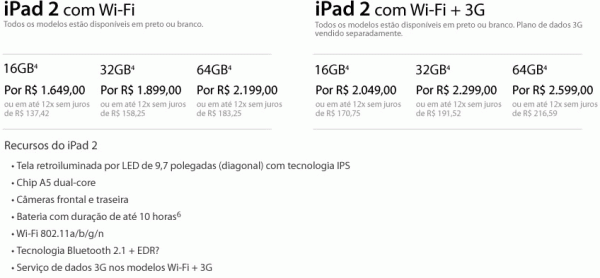 Preços do iPad 2 no Brasil