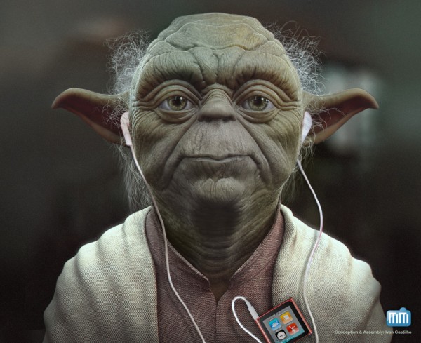 Yoda ouvindo um iPod