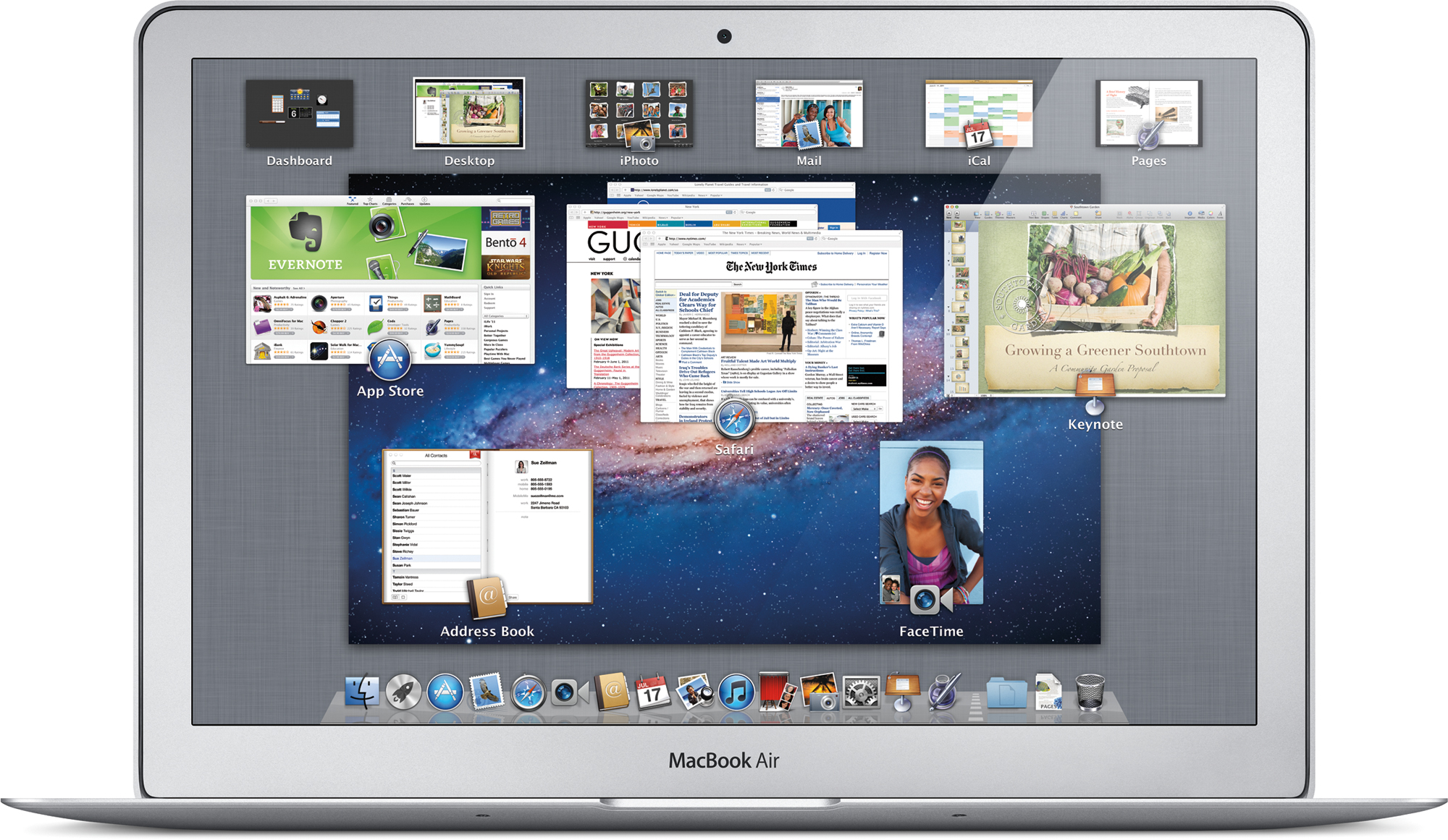 MacBook Air com o Mission Control aberto no OS X Lion