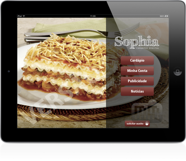 Cardápio Sophia no iPad