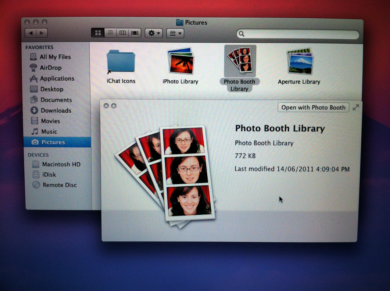 Photo Booth Library no OS X Lion