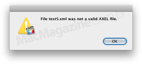 Janela de erro XML do FCPX