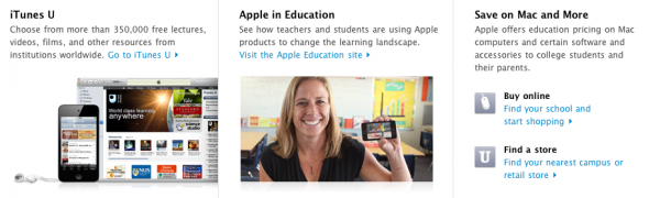 Página voltada para estudantes no Apple.com