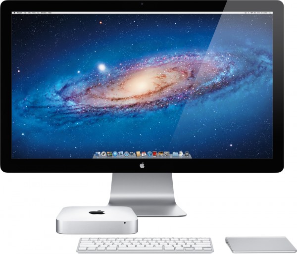 Mac mini com Thunderbolt Display e Magic Trackpad