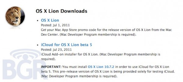 iCloud beta 5 requer o OS X Lion 10.7.2