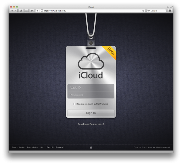Página de login no iCloud.com