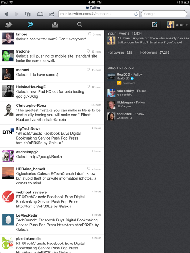 Twitter em HTML5 para iPad