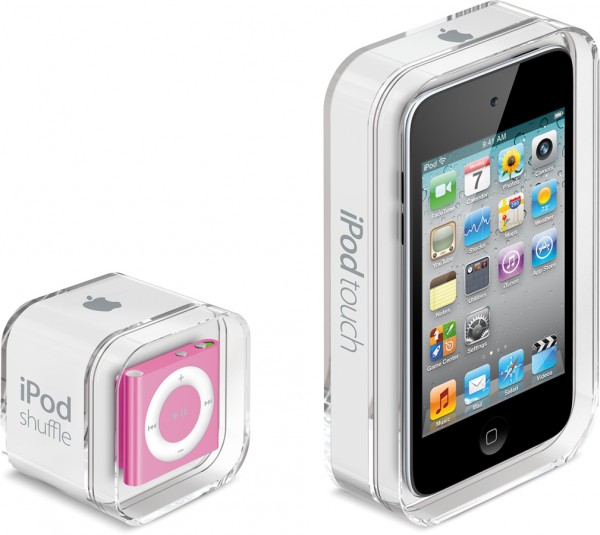iPods touch e shuffle em suas caixinhas