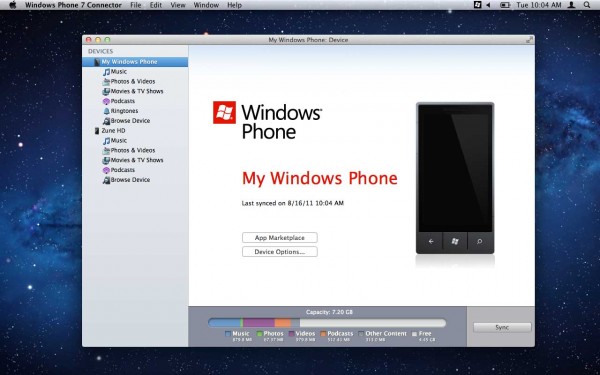 Windows Phone 7 Connector 2.0 na Mac App Store