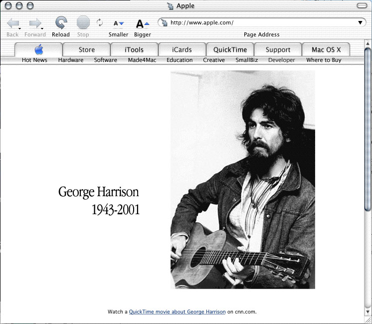 Apple.com com homenagem a George Harrison