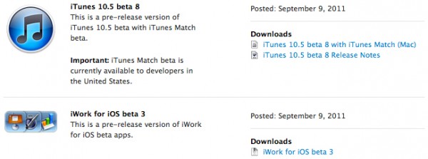 Betas do iTunes e do iWork for iOS