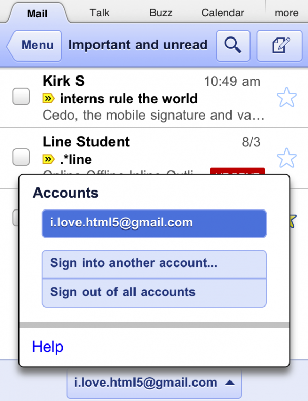 Logins no Gmail for mobile