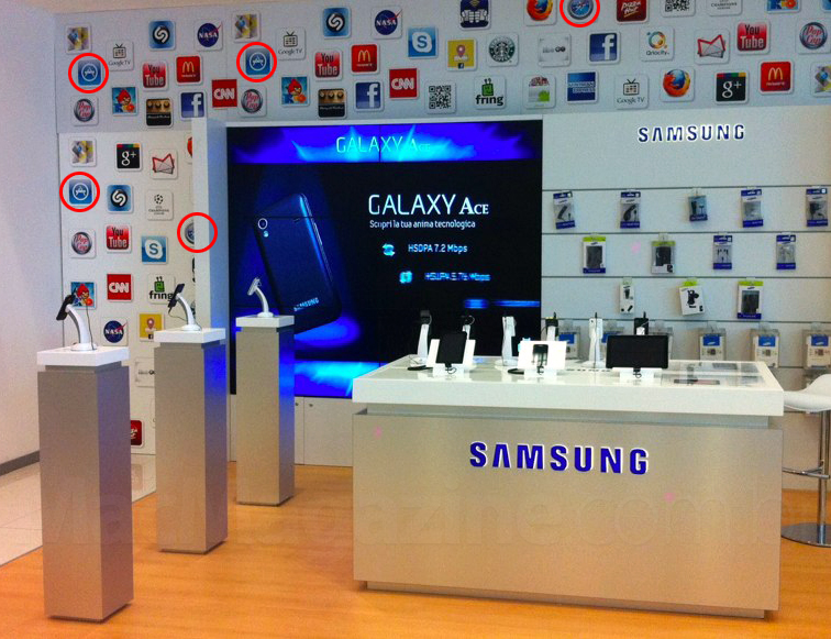 Ícones da Apple em parede da Samsung
