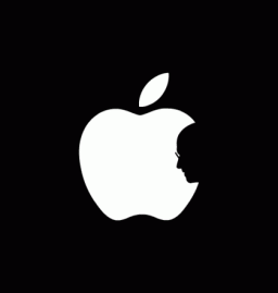 Silhueta de Steve Jobs em logo da Apple
