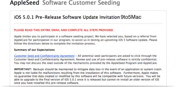 Memorando sobre o iOS 5.0.1 beta