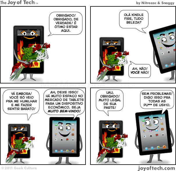 Joy of Tech - Kindle Fire encontra o iPad