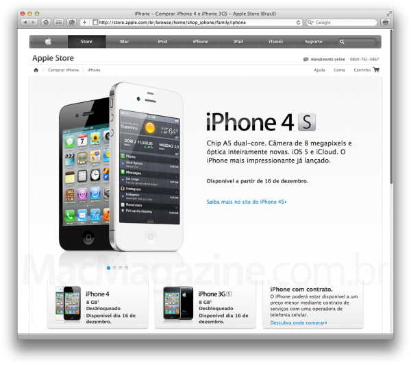 iPhones na Apple Online Store Brasil