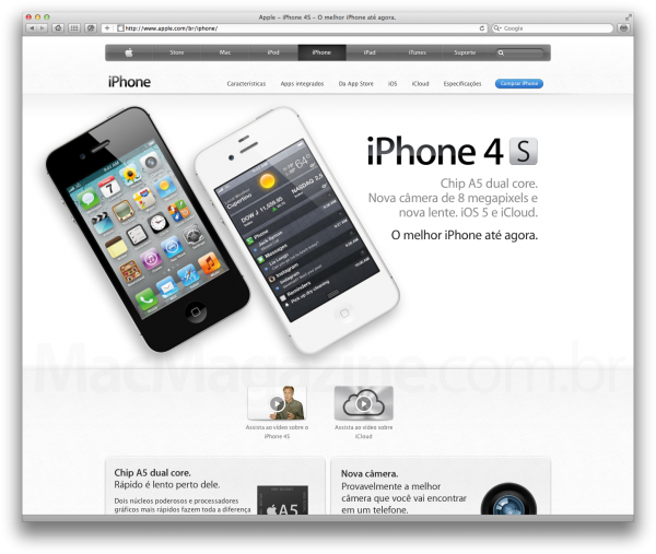 iPhone 4S no site da Apple Brasil