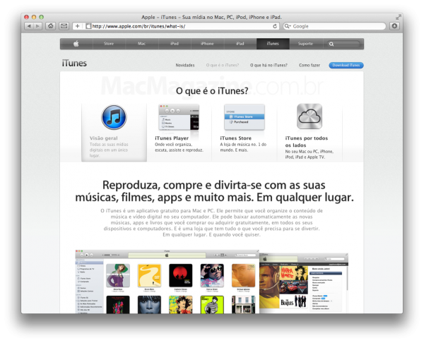 Página brasileira do iTunes