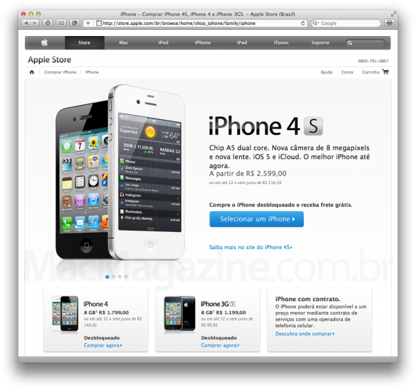 iPhones na Apple Online Store Brasil