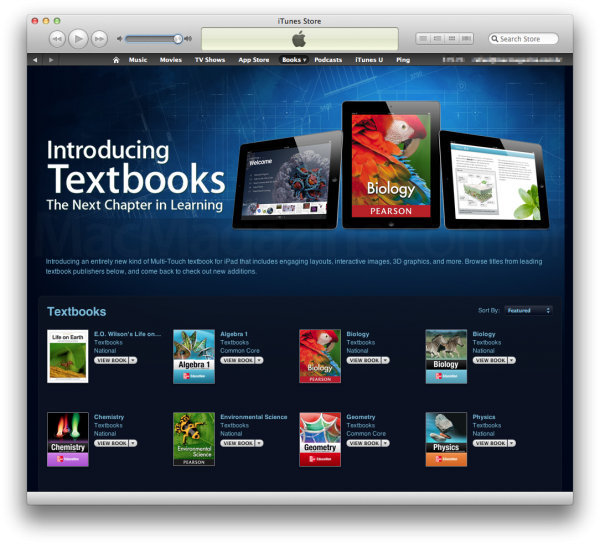 Textbooks na iBookstore via iTunes
