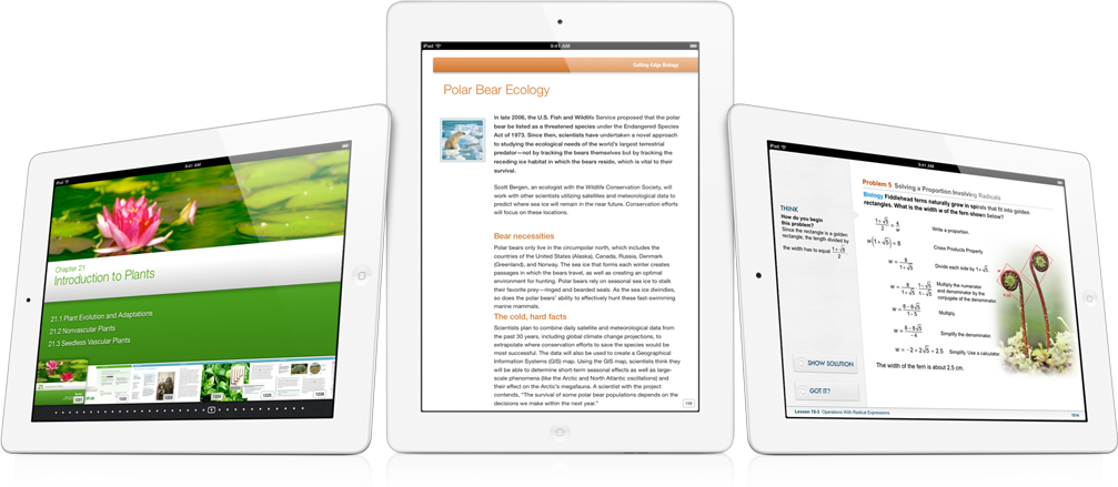 Livros didáticos (textbooks) em iPads