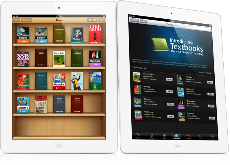 Livros didáticos (textbooks) em iPads