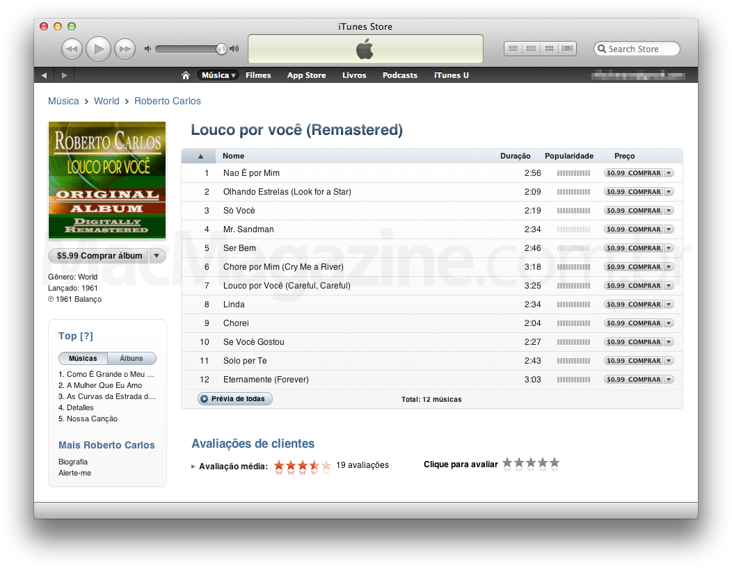 Louco por Você - Roberto Carlos, na iTunes Store