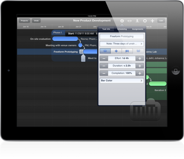 Preview do OmniPlan para iPad
