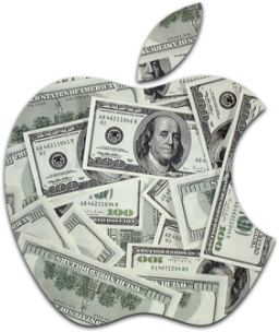 Logo da Apple com dinheiro/dólares