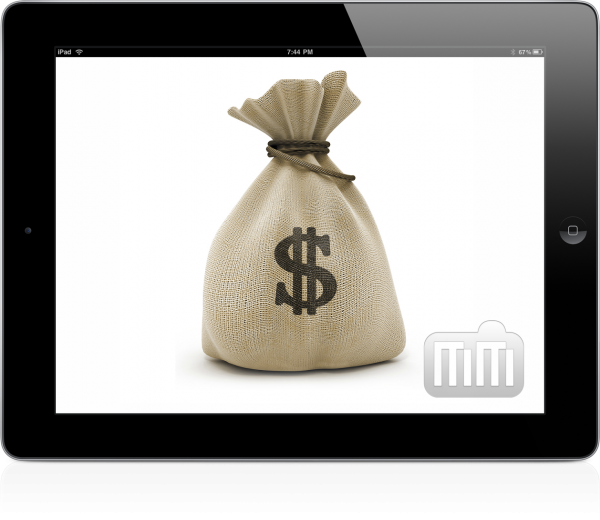 Saco de dinheiro dentro de um iPad