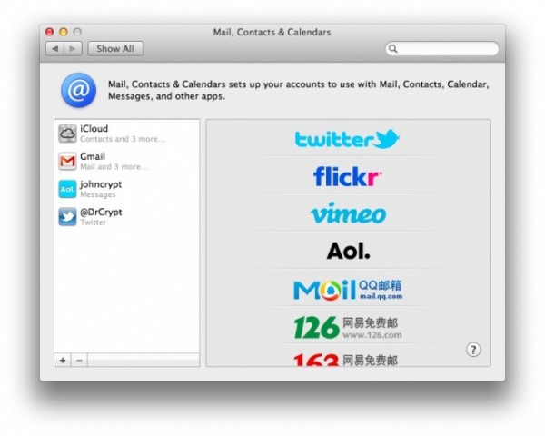 Flickr e Vimeo no OS X Mountain Lion
