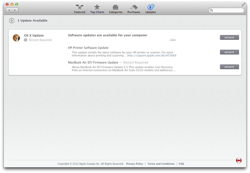 Software Update no OS X Mountain Lion