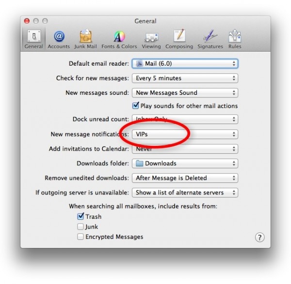 Preferências do Mail - OS X Mountain Lion