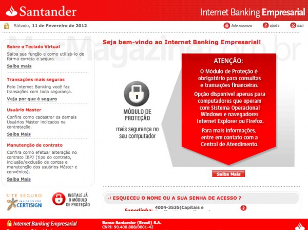 Santander incompatível com Mac