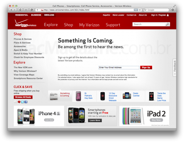 Teaser do novo iPad no site da Verizon Wireless?