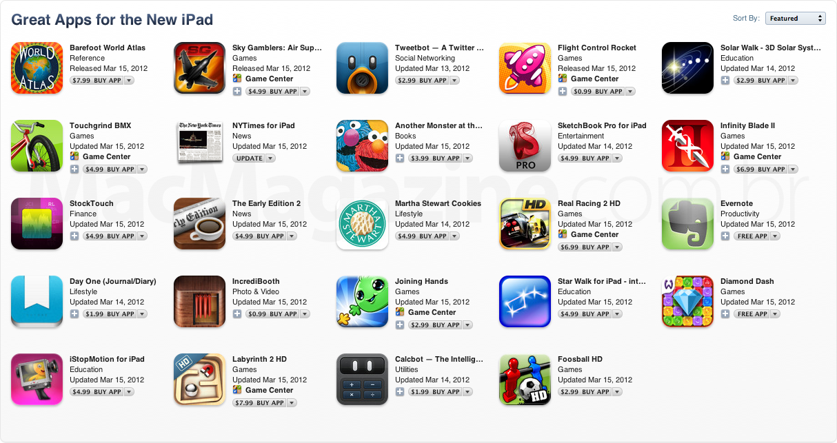 Apps preparados para a tela Retina do novo iPad - App Store