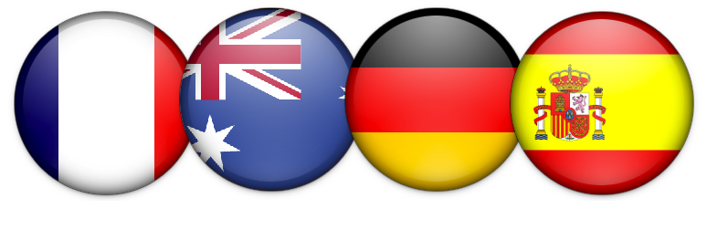 Bandeiras da França, Austrália, Alemanha e Espanha
