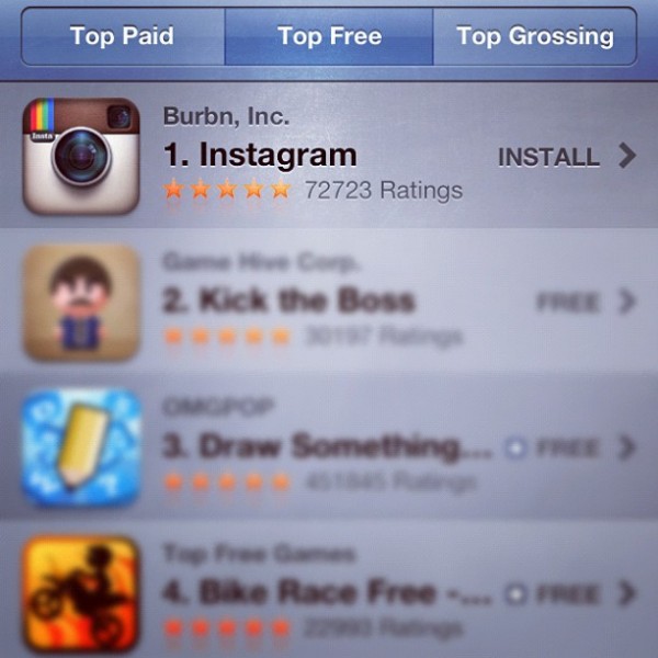 Instagram como número um na App Store