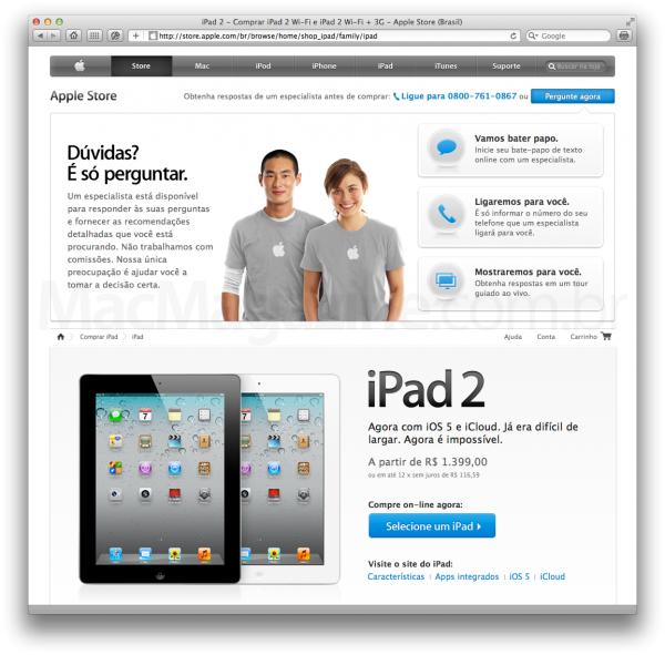 Assistência de compra de iPad na Apple Online Store brasileira