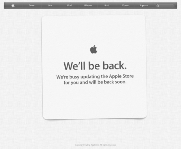 Novo aviso (fora do ar) da Apple Online Store