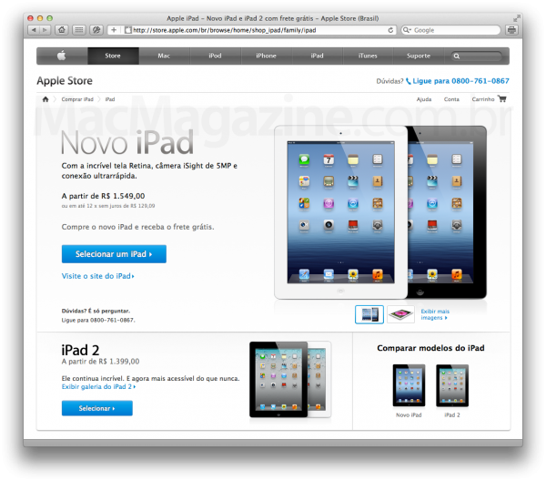 Novo iPad na Apple Online Store
