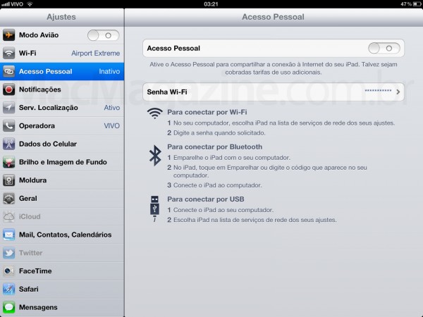 Acesso Pessoal no novo iPad, via Vivo