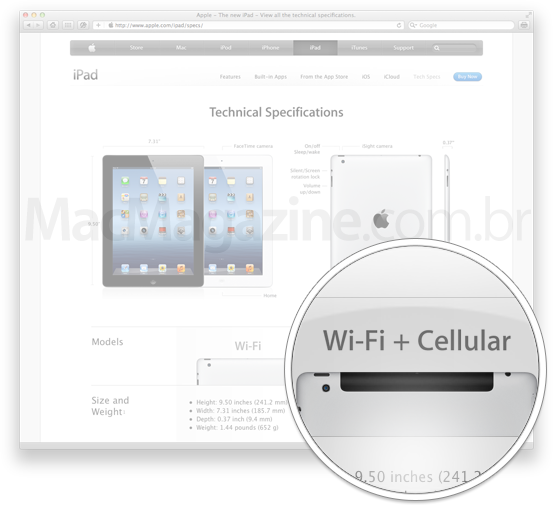 Nome do iPad com 4G para Cellular