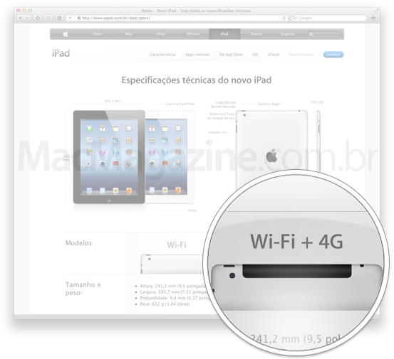 Nome do iPad com 4G para Cellular
