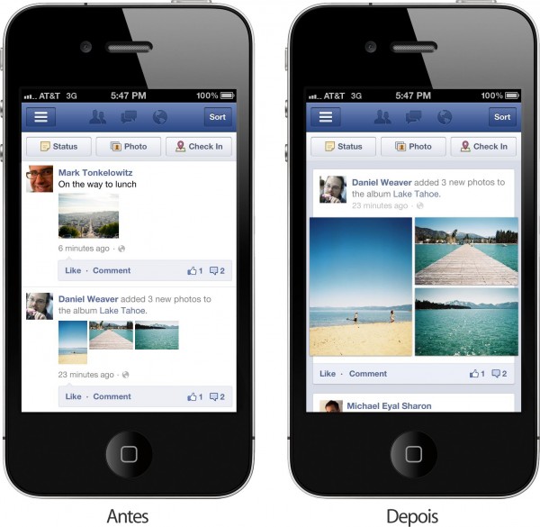 Fotos no Facebook Mobile - antes e depois