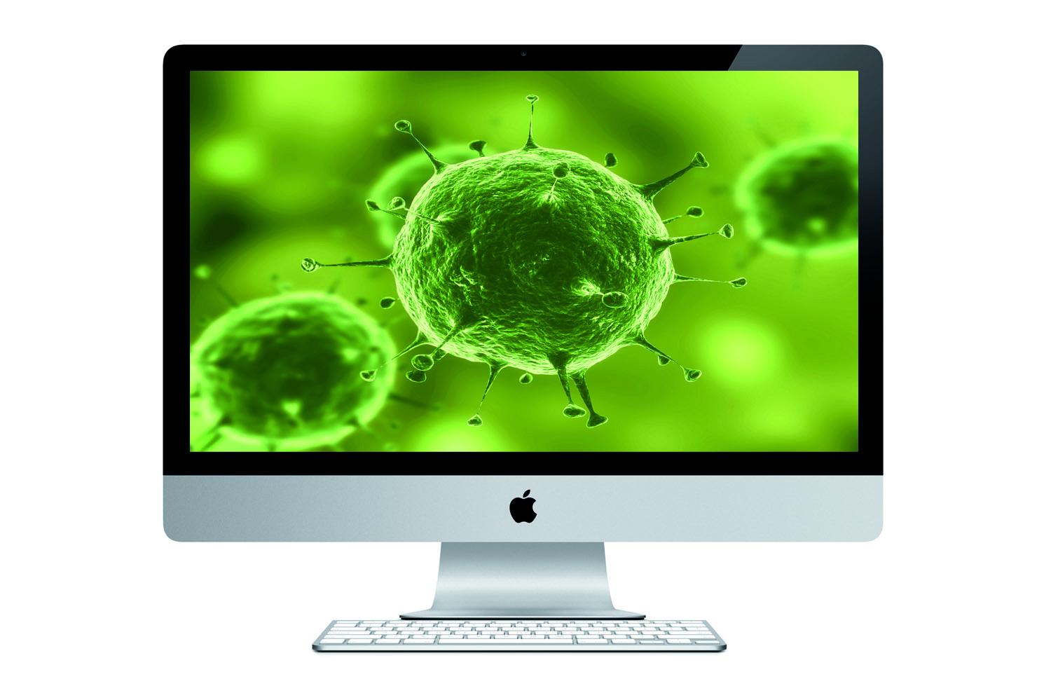 Representação de vírus em uma tela de iMac