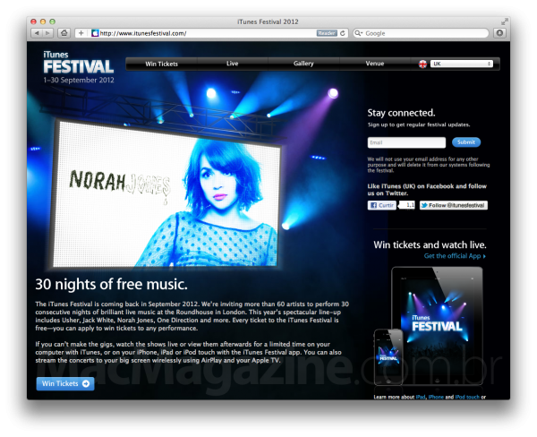 Site do iTunes Festival 2012