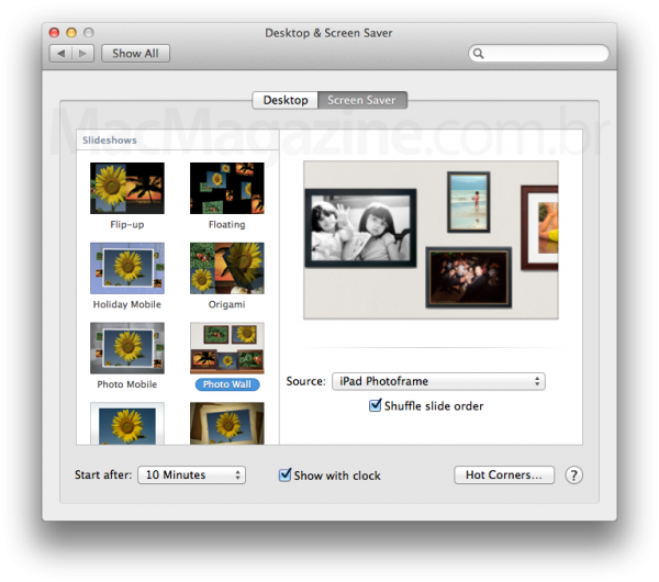 Novos screensavers no OS X Mountain Lion